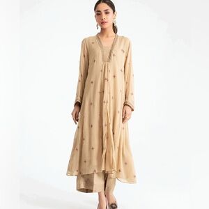 Maria B. Dress long sleeve embroidered Tan women’s size small traditional